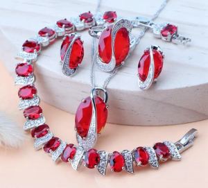 Silver and Red stone set