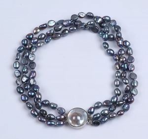 Natural pearl necklace white gold finish