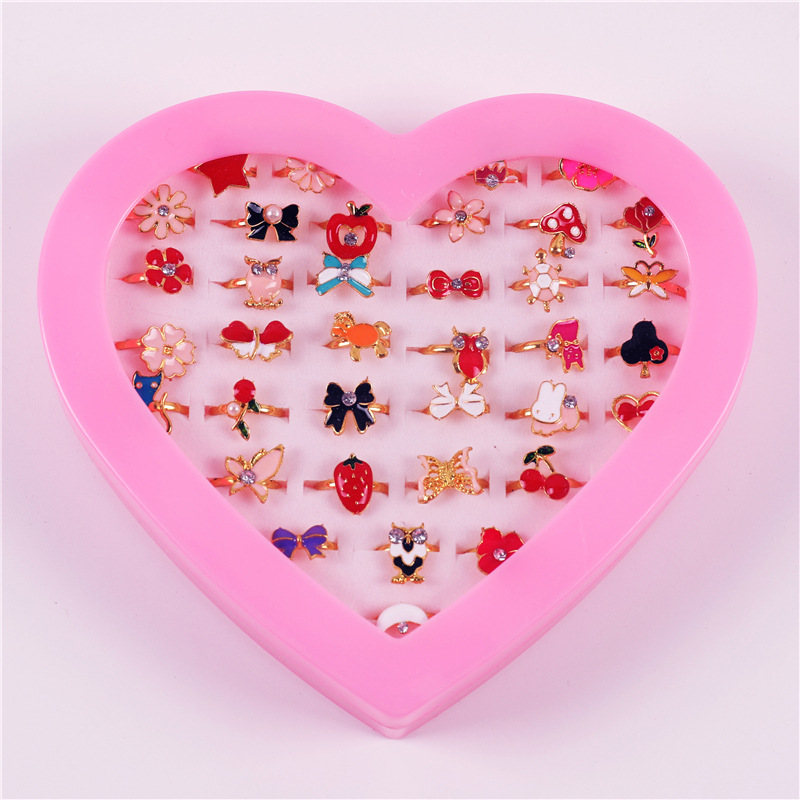 Traje de anillo para niños, anillo de aleación para niña, exquisito, caja de amor ajustable, conjunto de 36 piezas, anillo de caja de amor - Image 2