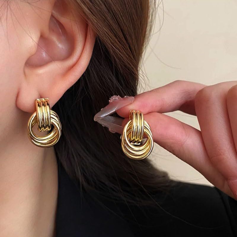 Thick brass earrings plated in 14k gold, geometric earrings for women, fashionable large hoop earrings, hypoallergenic, fashion jewelry - Image 2