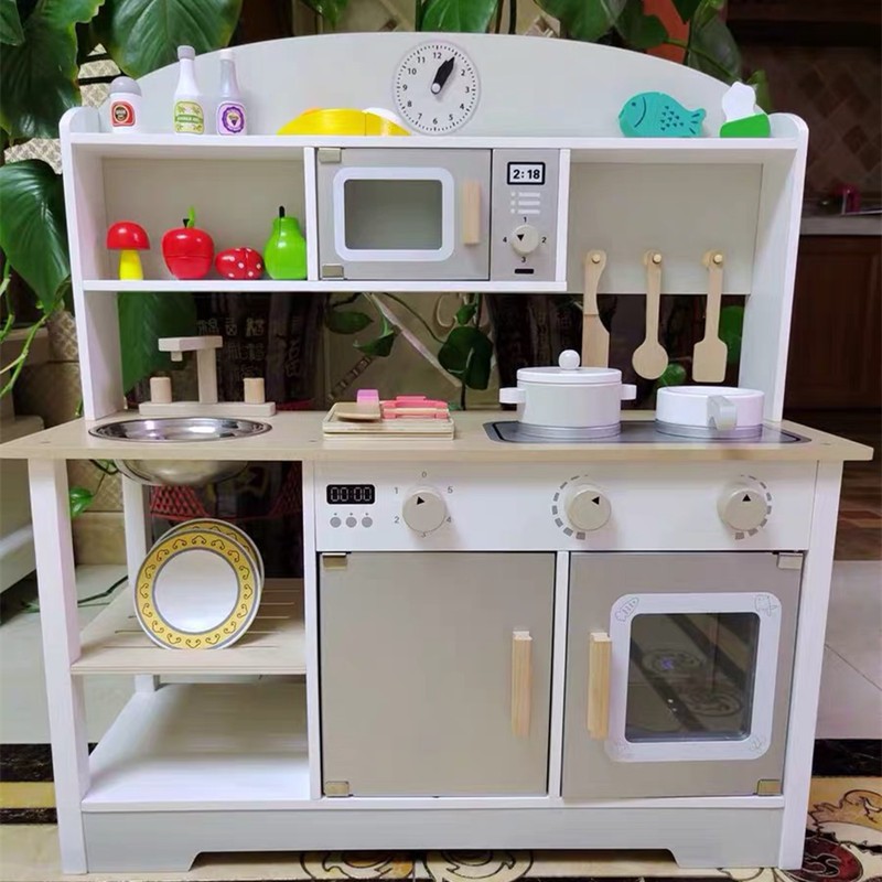 Kids Kitchen Set, Adjustable Wooden Kitchen, Comes with Various Kitchen Accessories, Ideal Gift for Children Ages 3-8 - Image 4