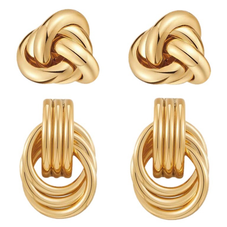 Thick brass earrings plated in 14k gold, geometric earrings for women, fashionable large hoop earrings, hypoallergenic, fashion jewelry - Image 4