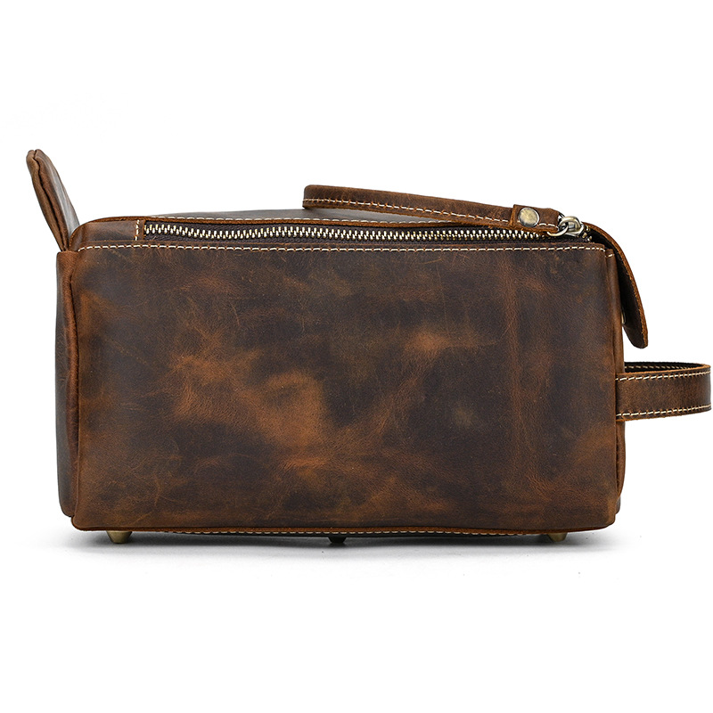 Genuine leather men's bag, retro horse leather bag, women's storage bag, men's travel bag - Image 2