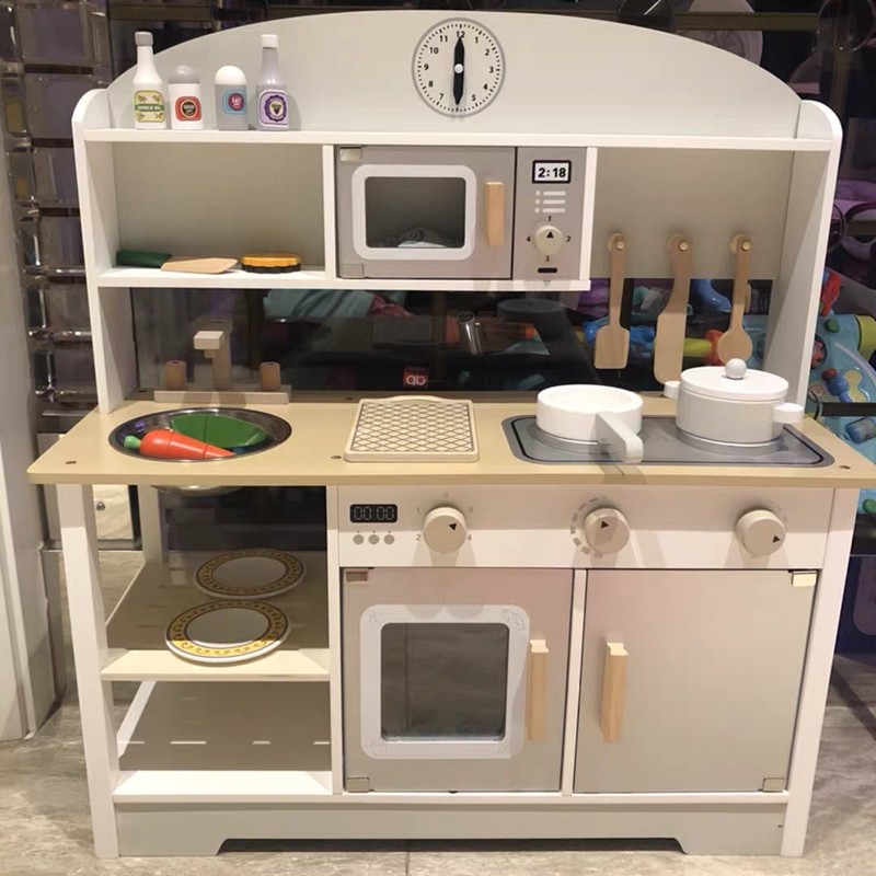 Kids Kitchen Set, Adjustable Wooden Kitchen, Comes with Various Kitchen Accessories, Ideal Gift for Children Ages 3-8 - Image 3
