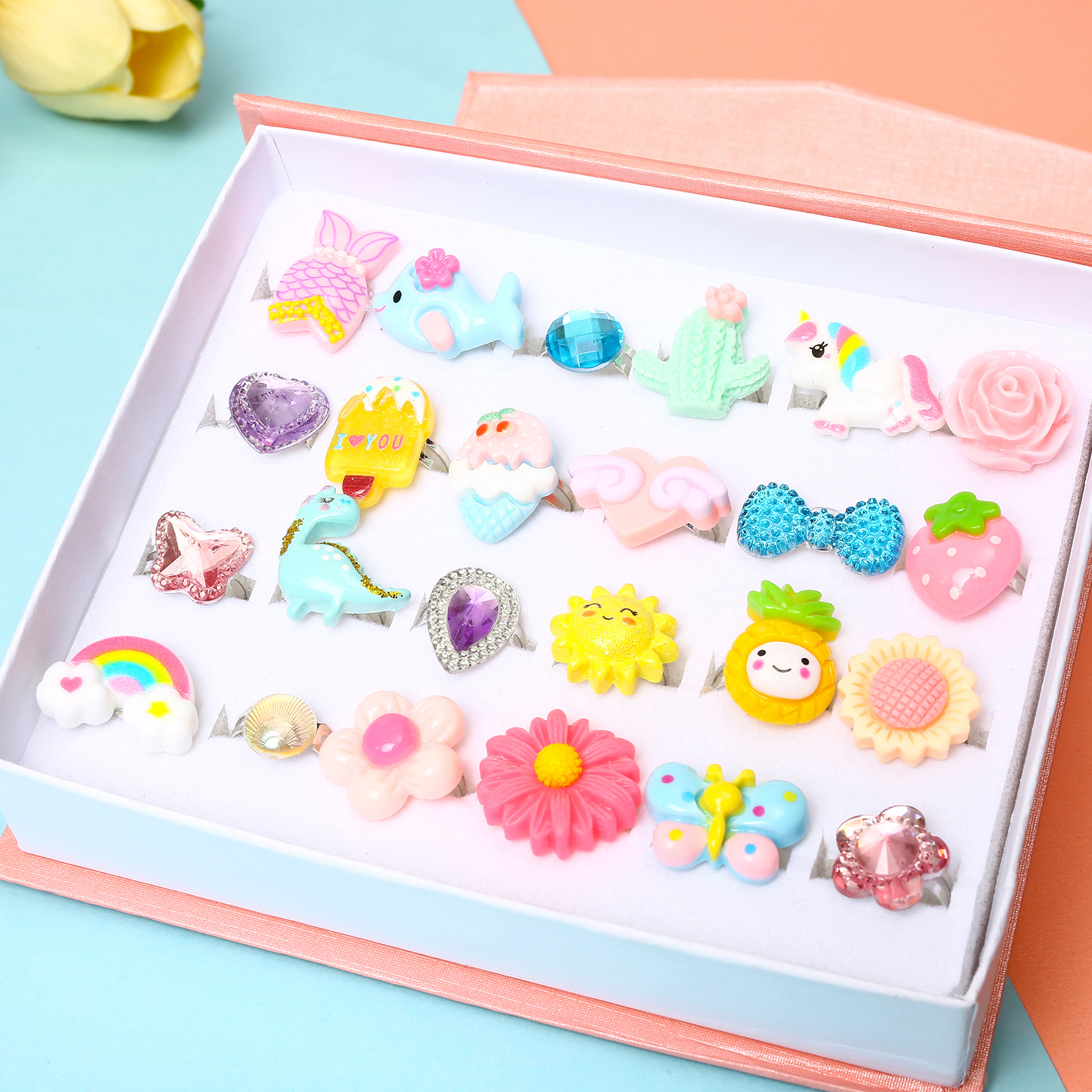 Children's ring, adjustable-size cartoon gemstone ring, dress-up gift ring for girls - Image 2