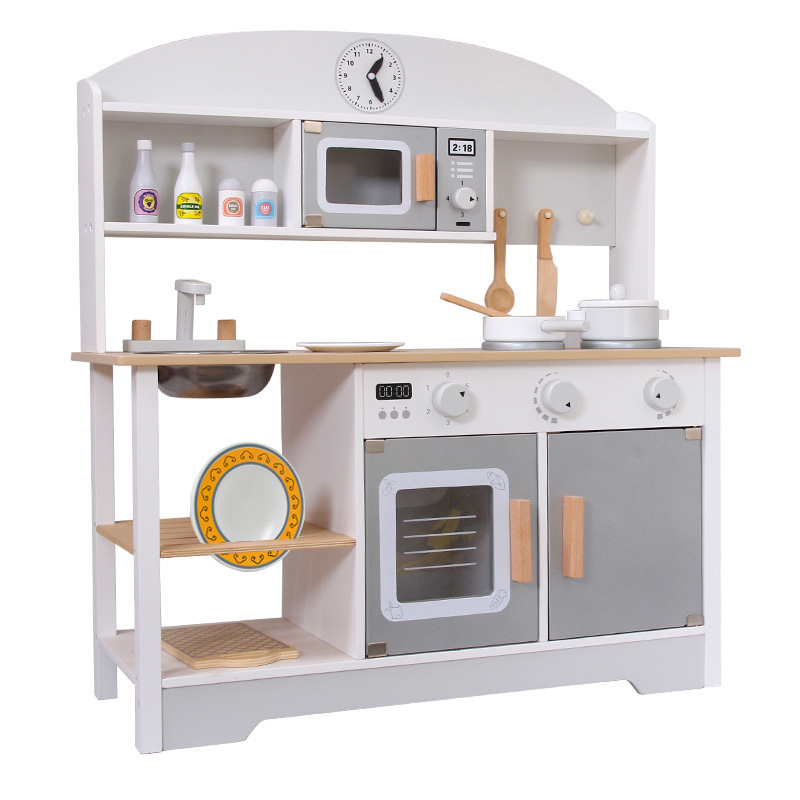Kids Kitchen Set, Adjustable Wooden Kitchen, Comes with Various Kitchen Accessories, Ideal Gift for Children Ages 3-8 - Image 2