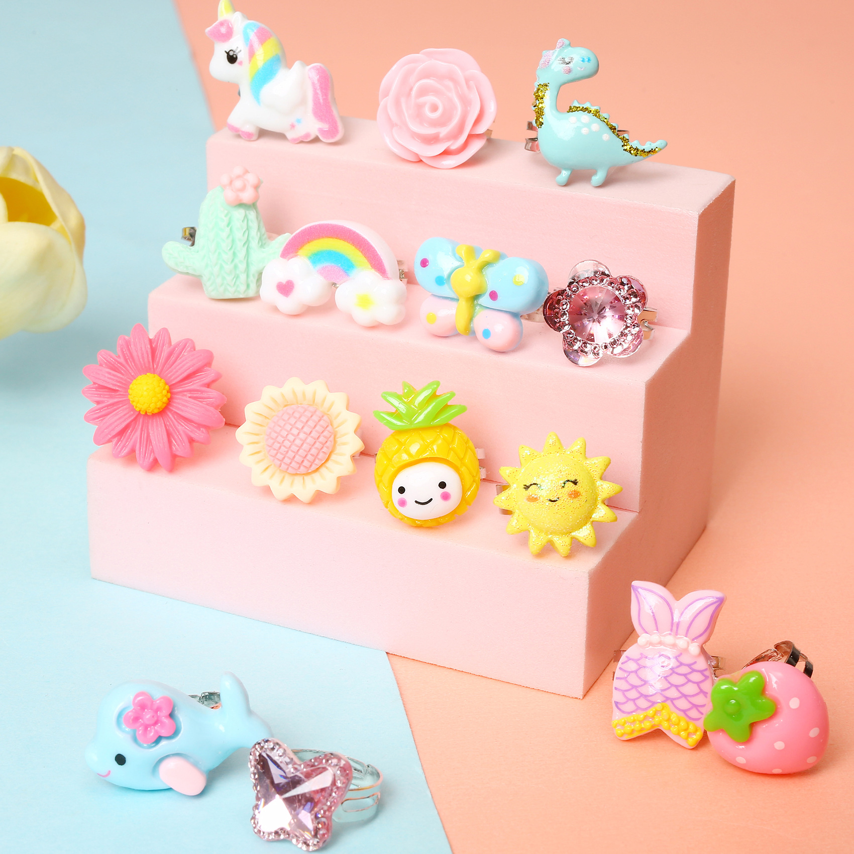 Children's ring, adjustable-size cartoon gemstone ring, dress-up gift ring for girls - Image 3
