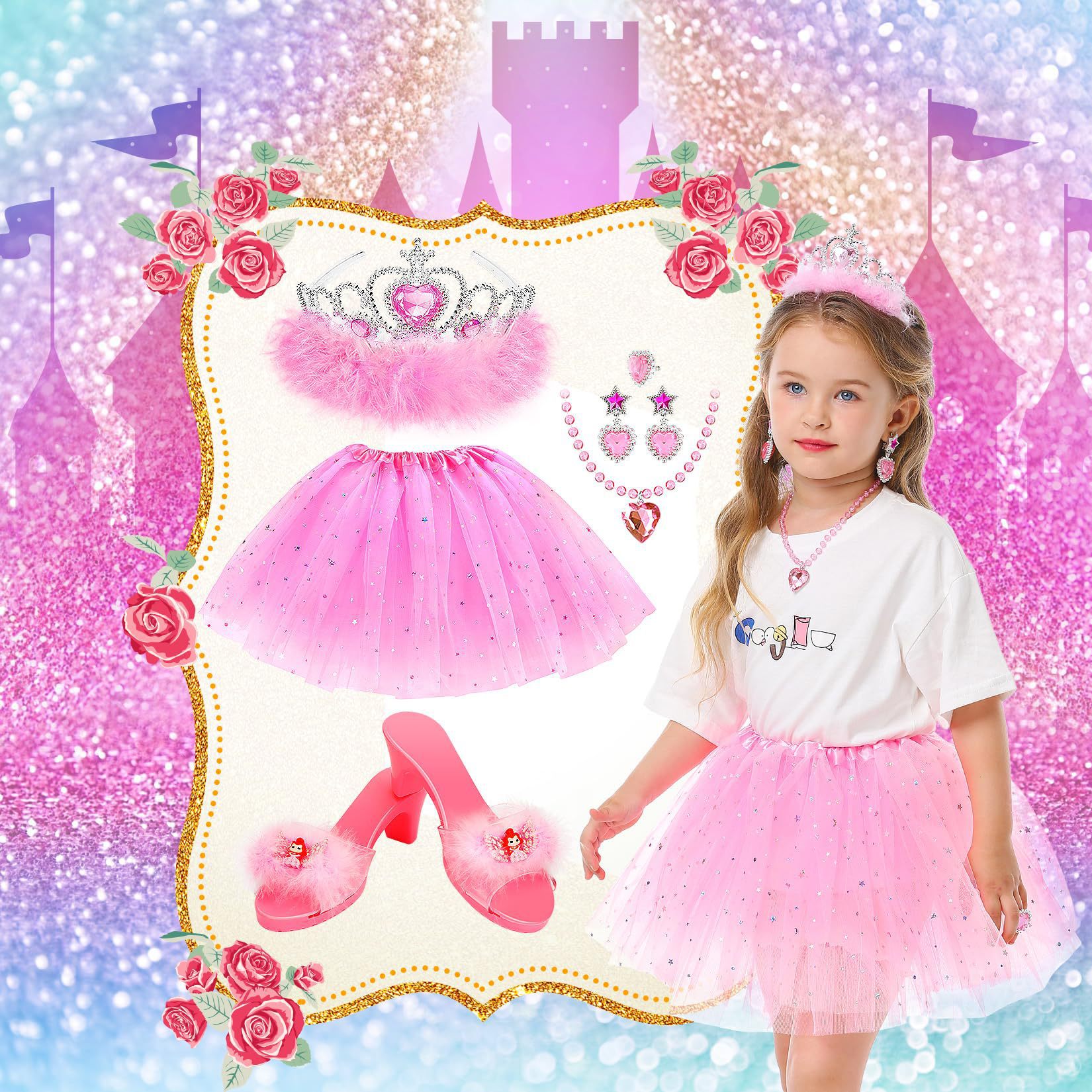 Princess clothes and shoes for children, pretend play house jewelry skirt, dance outfit, dress - Image 2