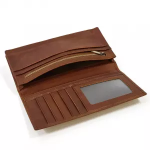 Cartera de cuero retro para hombre Crazy Horse, billetera de dos pliegues, billetera con múltiples ranuras para tarjetas, billetera con bolsillo para monedas, grabado láser