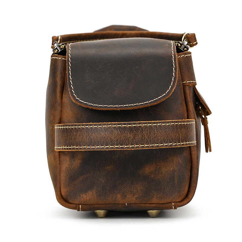 Genuine leather men's bag, retro horse leather bag, women's storage bag, men's travel bag - Image 4