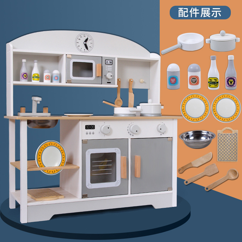 Kids Kitchen Set, Adjustable Wooden Kitchen, Comes with Various Kitchen Accessories, Ideal Gift for Children Ages 3-8 - Image 5