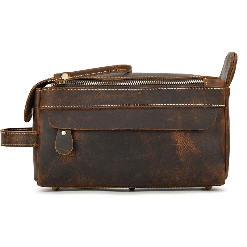 Genuine leather men's bag, retro horse leather bag, women's storage bag, men's travel bag - Image 3